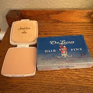Vintage DeLong Hair Pins & Angel Face Compact Powder - Blue Box & Pink Powder